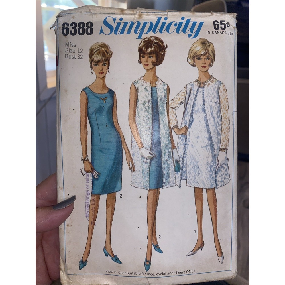 Vintage 1960s Simplicity 6388 Misses Dress and Coat Sewing Pattern Sz 12 Uncut